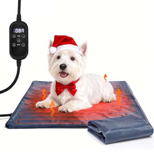 Nobleza Manta Eléctrica para Gatos y Perros Pequeños, Almohadilla Térmica con Temporizador y Temperatura Ajustable, Cama Calefactora con 2 Fundas de Felpa Corta, 45×45 cm