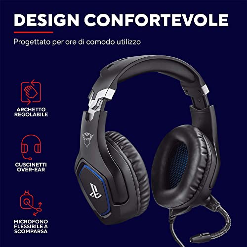 GXTrust 488 Forze Cuffie PS4 e PS5 con Licenza Ufficiale PlayStation, Over-Ear, Microfono Ripiegabile e Archetto Regolabile, Jack Audio 3.5 mm, Cuffie Gaming Cablate - Nero - Cuffia gaming - Immagine 4