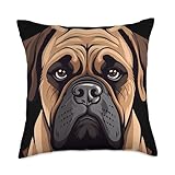 Bullmastiff Gifts by J Cute Bullmastiff Face Cartoon Puppy Dog Lover Throw Pillow, 18x18, Multicolor