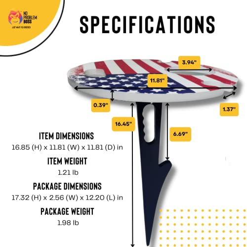 Wine Picnic Table Usa Flag, Upgraded Foldable Portable Round Bamboo Outdoor Beach Snack Tray, Mini Picnic Table #TOP3