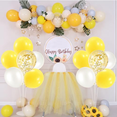 Image of ZJDHPTY 4Set Yellow and White Balloon Stand Table Centerpiece Party Decor | Sunflower Daisy Bee Birthday Baby Shower Bridal Shower Engagement Wedding Spring Summer Backyard Party Decorations