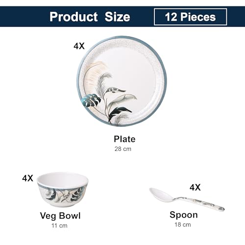 Image of Golden Fish 12 Pcs Individual Place Setting Dinner Set for 4 | 4 Full Plates, 4 Veg Bowls & 4 Eating Spoons | Ready-to-Serve Combo for Daily Meals, Home Dining & Practical Gifting 72