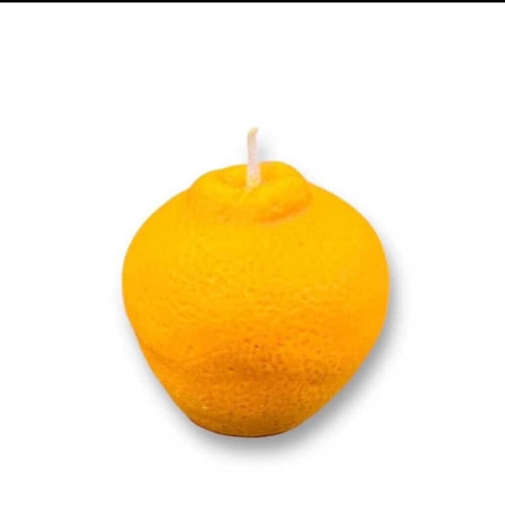 Fairyfrolic_Set of 2 Decorative Candles in Orange, Apple, and Pastry Shapes – Home Décor, Festive Celebrations, and Gifting – Unique Candle for Festivals & Parties (Orange Candle)