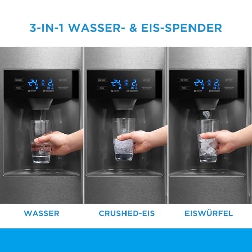 Midea KS-EIX 6.23 Side-by-Side Kühl-/Gefrierkombination/176,5 cm hoch/No Frost/Inverter Compressor/mit Barfach/Wasser-/Eisspender mit Festwasseranschluss/Twin Control, Rostfreier Stahl – Bild 6