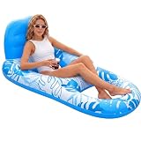 SLOOSH Pool Lounge Float Adult, Inflatable Pool Floats Lounger Raft Floaties Water Floating Recliner Chair with Cup Holders Foot Rest Swimming Floaty, Blue