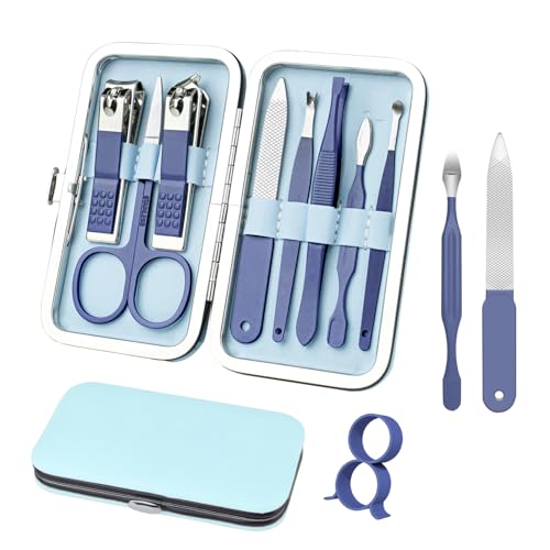 RedFlow Manicure Set 8 in 1 Nail Clipper Set,RedFlow Nail Clippers,Fingernail & Toenail Clippers,Manicure Tools,Pedicure Tools,Suitable for Travel Manicure Kit,Nail Set Kit with Everything Profe (Blue) 8-piece