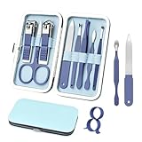 Manicure Set 8 in 1 Nail Clipper Set,RedFlow Nail Clippers,Fingernail & Toenail Clippers,Manicure Tools,Pedicure Tools,Suitable for Travel Manicure Kit,Nail Set Kit with Everything Profe (Blue)