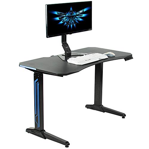 VIVO Black Electric 47 inch Height Adjustable Gaming Desk with Blue LED Lights, Ergonomic Home Office Computer Table Workstation, DESK-GME2B
