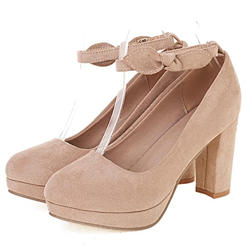 Meefit Women Ankle Strap Platform Pumps Block High Heels Closed Toe Pumps2