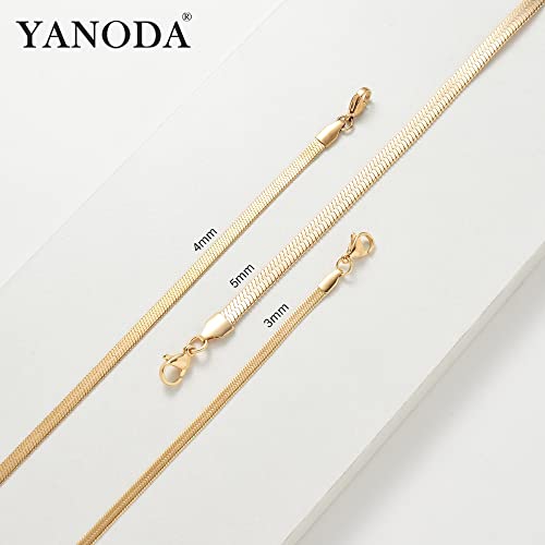 YANODA Herringbone Necklace for Women,14K Gold Necklaces for Women, Dainty Layered Gold Necklace for Women Thin Gold Snake Chain Necklaces Jewelry for Women4