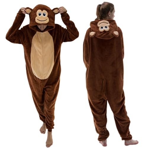 Snug Fit Unisex Adult Onesie Pajamas, Flannel Animal Cosplay One Piece Halloween Costume hooded Sleepwear Homewear