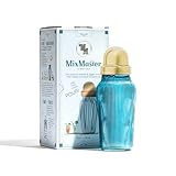 The MixMaster Cocktail Shaker with Strainer and Jigger Measuring Cap - Art Deco Leakproof Glass Drink Mixer for Crafting Cocktails - Innovative Home Bartending Supplies and Accessories - Blue