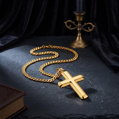 Image of Midari Gold Cross Necklace for Men 18K Gold Cross Pendant Minimalist Faith Necklace Christian Pendant Religious Gift
