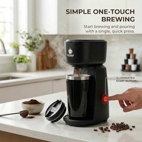 Image of 6 Degrees Single Serve Coffee Maker for Home & Office | Mini Portable Filter Coffee Machine | Reusable Mesh Filter | 400ml Personal Drip Brewer for Traditional Powder & Grounds | Compact Matte Black