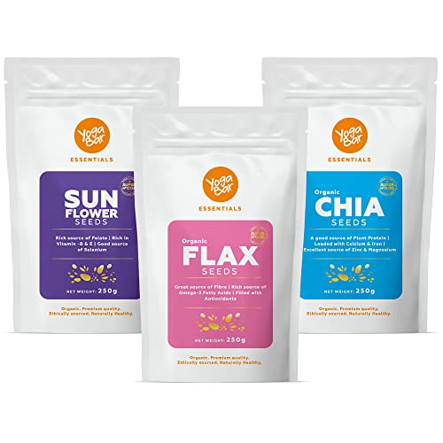 Yogabar Organic Chia Seeds Grade 250g, Organic Roasted Flax Seeds 250g, Sunflower Seeds For Rs. 116 @ 83 %