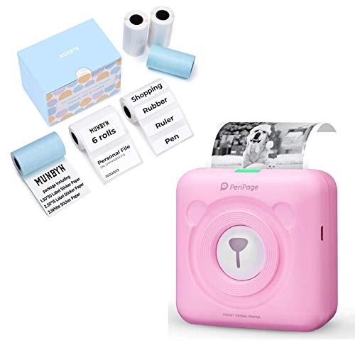 MUNBYN Portable Printer,Peripage Printer,Photo Printer for Mobile Phone with MUNBYN Portable Printer Paper, Thermal Sticker Label Paper for Phone Printer