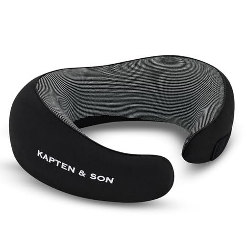Kapten & Son Nackenkissen Flugzeug All Black | Reisekissen Schwarz | Nackenstützkissen | Nackenrolle mit Memory Foam, Klettverschluss & Bezug | Größenverstellbar | ergonomisches Kissen