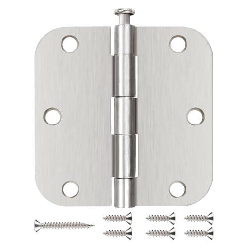 JIW 6 Pack Nickel Door Hinges Brushed Nickel 3 1/2 Interior Door Hinges Satin Nickel 3.5 Inch with 5/8 Radius Corners 3 x 3  Silver Hardware Controls