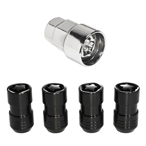 Black Wheel Lock Lug Nuts M14x1.5 Set of 4 + 1 Key