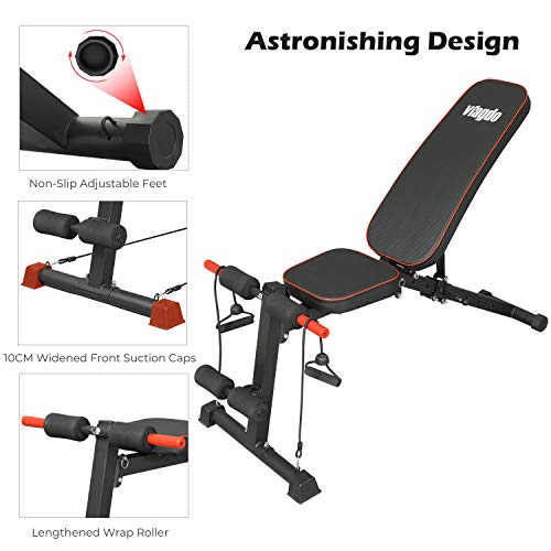 VIAGDO Adjustable Weight Bench Foldable Workout Bench Press for Home Gym, Multi-Purpose Exercise Bench Strength Training Equipment Bench, Flat/Incline/Decline Sit Up Bench for Full Body Workout