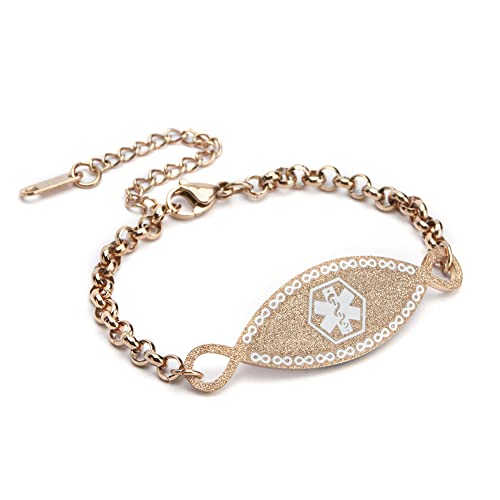 Baiyi Hope Personalized Rose Gold Medical Alert Id Bracelet For Women Free Engraving Infinite Medical Emergency Id Bracelets For Girls 6-7.5In Adjustable #TOP3