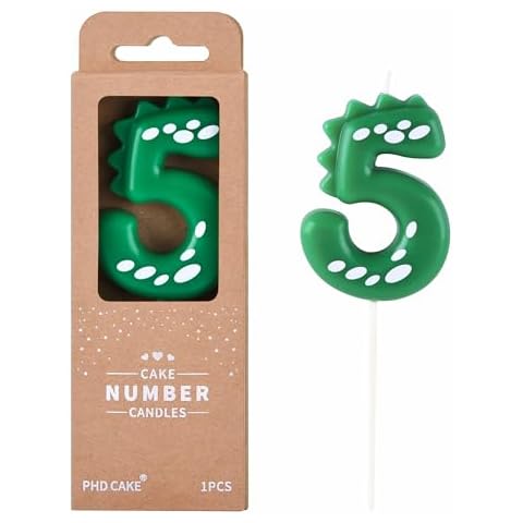 PHD CAKE 2.76 Inch Green Dinosaur 5 Number Birthday Candles, Dinosaur Number Candles, Cake Number Candles, Party Celebration Cover