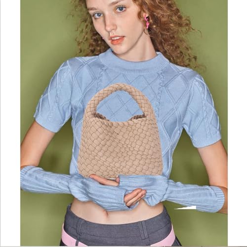 Image of JINMANXUE Fashion Mini Handbag For Women, Woven Tote Bucket Composite Bag Knitting Chain Bags, Crossbody Shoulder Purses