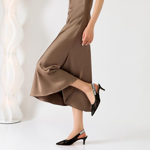 Image of RIBONGZ Sexy Slingback Pumps Elegant Dressy Heels for Women Closed Toe Pointy High Heels Wedding Bride Prom Party Evening Shoes