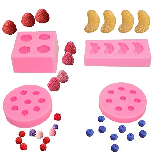 4pcsset Fruit Shaped Jelly Molds 3d Strawberry OrangeRaspberry Blueberry Silicone Fondant Molds Soap Embed Molds Wax EmbedsWax Melts MoldsCandy Mold for Cake Cupcake Topper Decoration