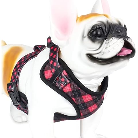 QQPETS No Pull Dog Harness: Soft Breathable Air Mesh Adjustable Front Clip Puppy Vest with Floral Pattern for Small Medium Pet Easy Walking (M (Chest: 23”-38”), Black-red Plaid) Cover