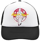 Retro-Charakter, Kunstwerk, Netzrücken, Trucker-Kappe, verstellbare Snapback-Mütze, gebürstete Baumwolle mit Schnalle, schwarz, Schwarz , Einheitsgröße