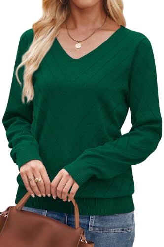 Image of WIHOLL Sweaters for Women V Neck Casual Knit Long Sleeve Tops Lightweight Pullover Clothes Fall Fashion Outfits 2026