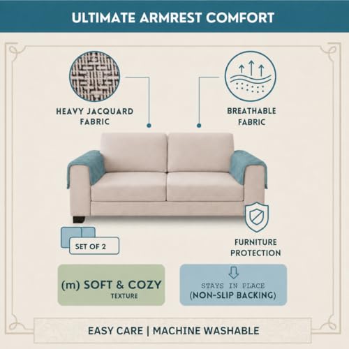 Image of STITCHNEST 'Nomad Weave Collection' Sofa Armrest Cover | Elegant Jacquard Fabric, Washable & Durable for Modern Living (18 x 22 Inches) 28