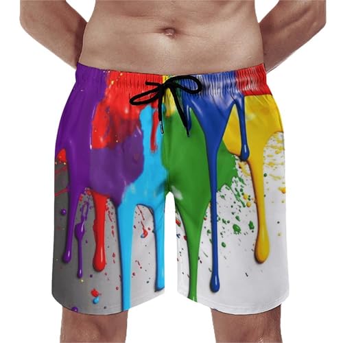 Mens Swim Trunks with Mesh Lining Paint Splatter Backdrop Beach Shorts Quick Dry Drawstring Board Shorts with Pocket3