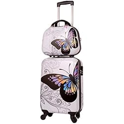 Maletas Tony Juveniles Maleta Cabina con Neceser Mariposa Blanca, Maleta 55x35x20 cm y Neceser 35x28x14 cm