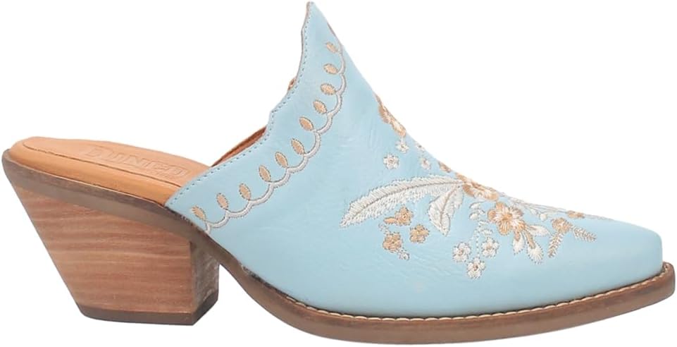 Dingo Womens Wildflower Floral Embroidered Round Toe Mule Casual Boots Mid Heel 2-3″ – Pink