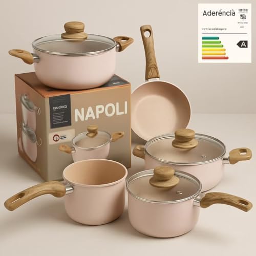 Conjunto de Panela, 5 Peças, Beige, Revestimento Cerâmico, Cabos ...