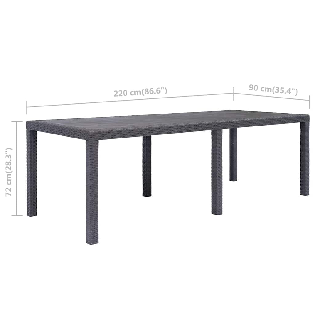 Stół ogrodowy z tworzywa sztucznego 220 x 90 x 72 cm brązowy wygląd rattanu | Odporny na warunki atmosferyczne, łatwy w pielęgnacji, lekki, łatwy montaż, do ogrodu, na taras, kemping