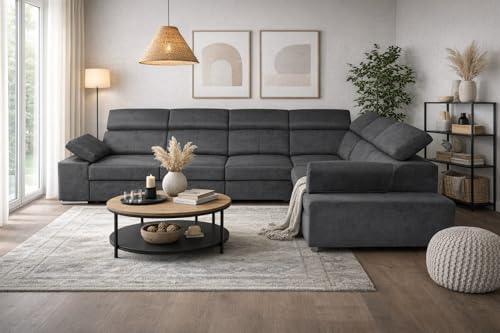 All4All Ecksofa mit Schlaffunktion Ariva - Sofa mit Bettkasten - Schlafsofa - 334 cm x 264 cm - Wohnlandschaft L-Form - verstellbare Kopfstützen - Grau/Weiß - Gewebe mit Kunstleder - Linke Seite 19