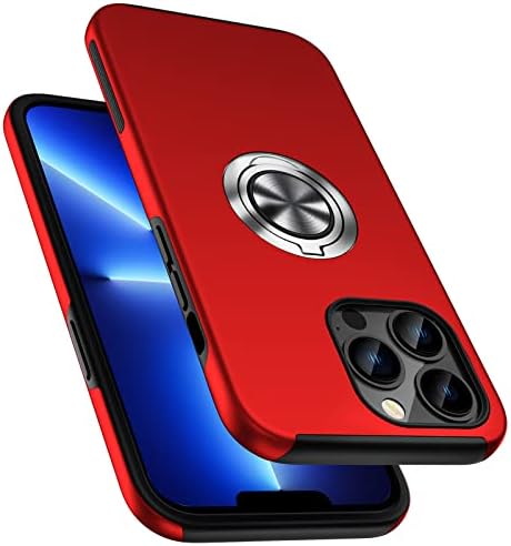 CTMWWNG Military Shockproof Case for iPhone 13 Pro Max, [Embedded Finger Holder] Phone Case Cover with Reinforced Metal Ring Stand Kickstand [Support Magnetic Car Mount] for iPhone 13 6.7'', Green