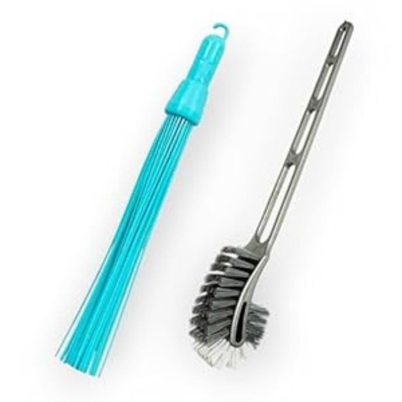 COUNTRYHUB Plastic Stick 1 Broom Jhadu and 1 Toilet Brush for Home and Bathroom Cleaning, Assorted, Hard Floor Pack of 2