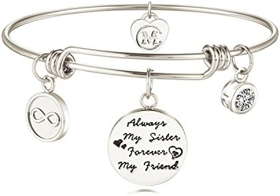 Sister Friend Expandable Charm Inspirational Bangle Bracelets Always My Sister Forever My Friend