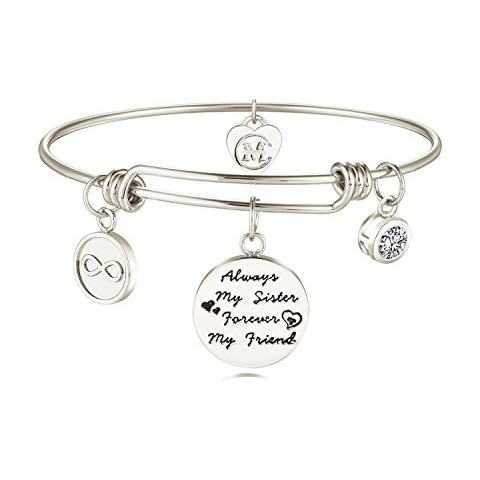 Sister Friend Expandable Charm Inspirational Bangle Bracelets Always My Sister Forever My Friend Cover