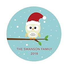 Snowy Winter Woodland Owl With Santa Hat Labels Custom