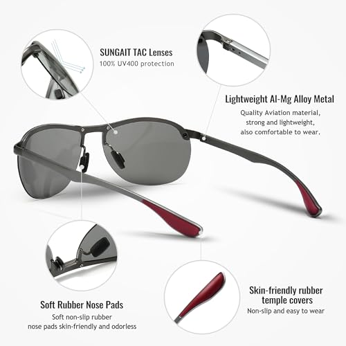 Sungait Photochromic Aviator Polarized Sunglasses For Men Golf Cycling Al-Mg Alloy Temple Spring Hinge Uv400 thumb #3