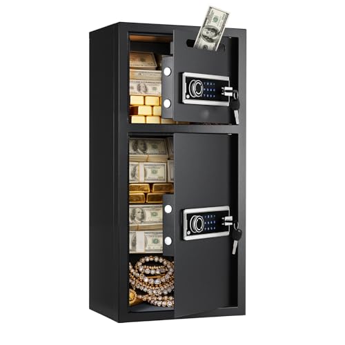 VEVOR Coffre-Fort à Code avec Clés, Armoire Sécurisée à Double Portes en Acier, Fente de Dépôt et Clavier Numérique, pour Ranger Argent, Espèces,...
