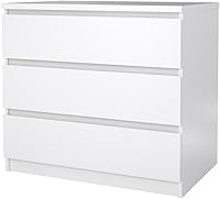 FURNIFACT White High Gloss 3 Drawer Dresser - Modern Compact Bedroom Chest with Smooth Glides for Small Spaces