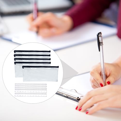 Heuiop 5 Pcs Clear Pencil Case For Exams With 5 Pcs 30Cm Ruler, See Through Pencils Cases With Black Zip, Large Capacity Transparent Pencil Case For Office School Or Travel Storage - 7