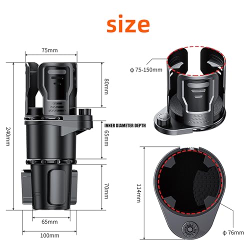2-in-1 Adjustable Car Cup Holder Expander & Organizer – Dual Automotive Drink Holder for Bottles, Snacks, Phones – Fits Most Vehicles (3.0"-5.9" Diameter, 20 oz Capacity, Non-Slip Base) Black by Elecphbo - Used condition - Image 6