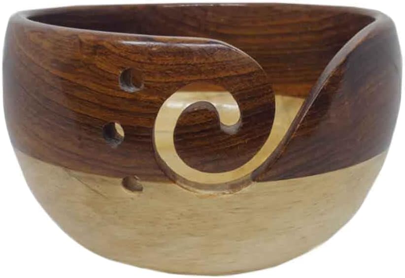 Scheepjes Yarn Bowl in Rosewood & Pinewood - Elegant 14x8cm Handmade Craft Accessory for Knitting & Crochet